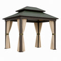 Metall Pavillon mit Gründach und Beigen Vorhängen