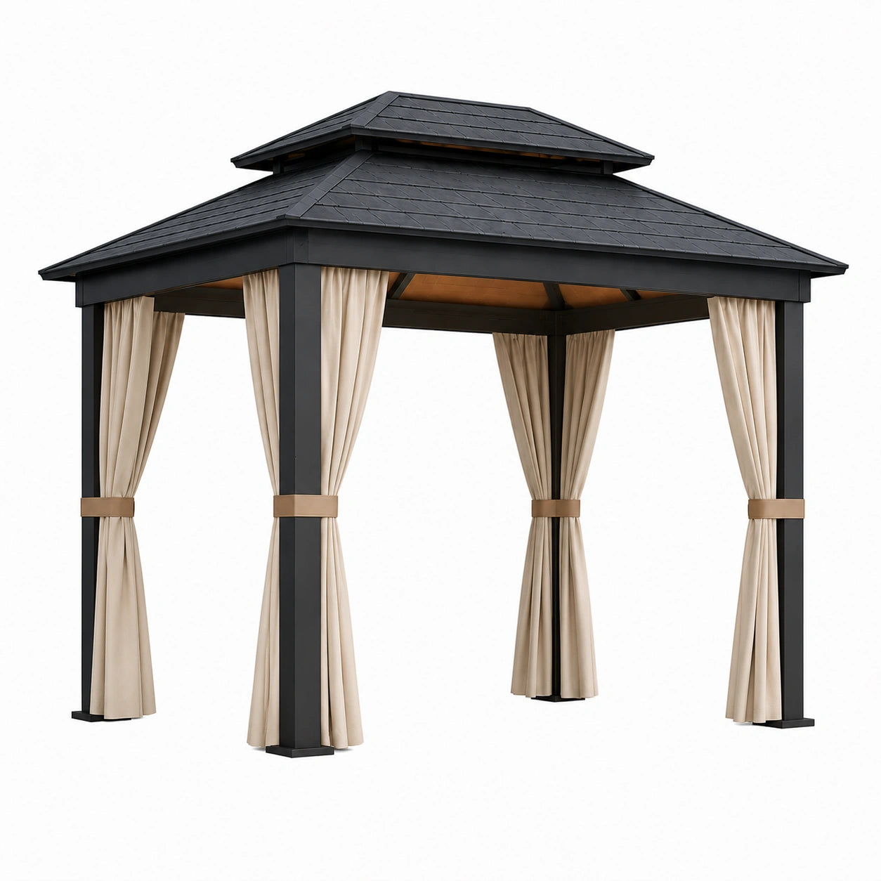 Gartenpavillon Aluminium mit Polyester Vorhänge und Stahl Dach, 3x3m